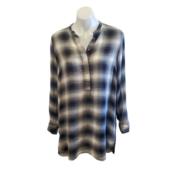 Rock & Republic Black White Plaid Grunge Punk Long Sleeve Tunic Shirt Large - Picture 1 of 11